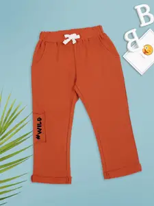 MeeMee Boys Rust Orange Regular Fit Solid Cotton Track Pants