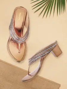 Mochi Gold-Toned Embellished Block Sandals