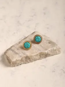 Ruby Raang Blue & Gold Plated Handcrafted  Studs Earrings