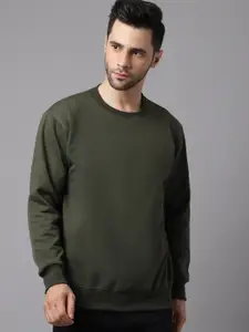 VIMAL JONNEY Men Olive Green Solid Round Neck Sweatshirt