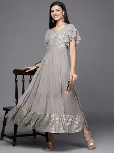 Libas Grey Embellished Georgette Maxi Dress