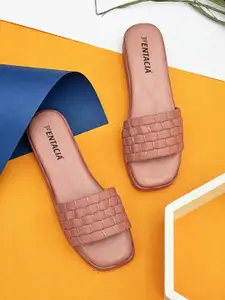 Fentacia Pink Woven Design Wedge Sandals