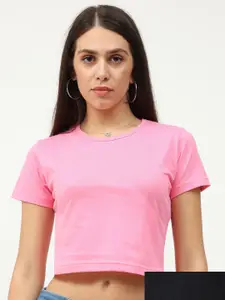 Fleximaa Woman Pack of 2 Pink & Black Crop Top