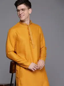 Manyavar Men Mustard Yellow Solid Kurta with Churidar