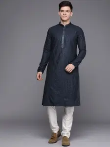 Manyavar Men Blue Embroidered Kurta with Pyjamas