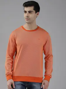 Park Avenue Men Orange & White Striped Sweatshirt