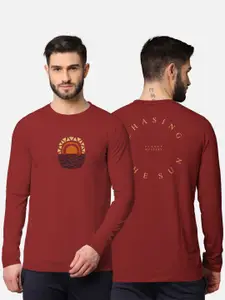 BULLMER Men Rust Front & Back Typography Printed  Blended Cotton Full Sleeve T-shirt