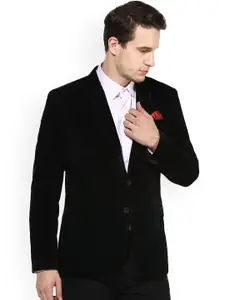 hangup trend Men Black Solid Single-Breasted Suede Casual Blazers