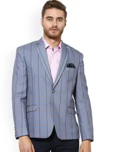 hangup trend Men Grey Checked Single-Breasted Linen Casual Blazer