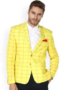 hangup trend Men Yellow Checked Single-Breasted Casual Blazer