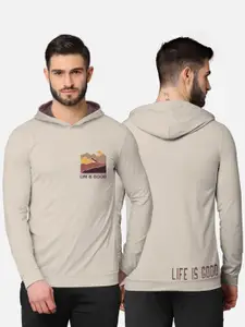 BULLMER Men Beige Printed Hooded Sweatshirt