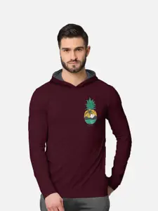 BULLMER Men Burgundy Printed Hooded Sweatshirt