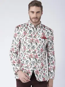 hangup trend Men Cream Printed Single Breasted Party Blazers