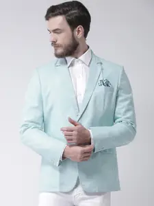 Hangup trend Men Blue Solid Linen Single-Breasted Formal Blazer