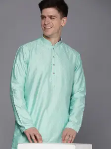 Manyavar Men Sea Green Geometric Embroidered Kurta with Churidar