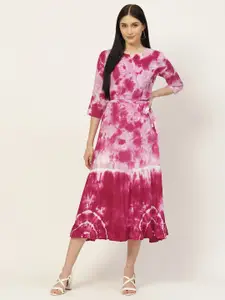 Maaesa Pink & White Tie and Dye A-Line Maxi Dress