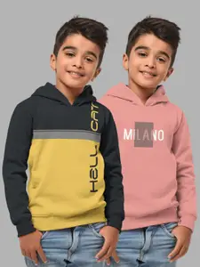 HELLCAT Boys Grey & Pink Pack Of 2 Colourblocked Hooded Sweatshirt