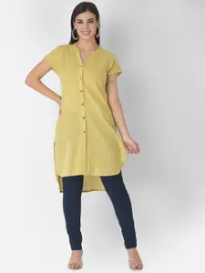 VELDRESS Yellow Mandarin Collar Shirt Style Longline Top
