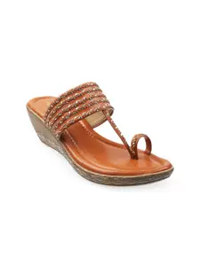 Metro Tan Embellished Wedge Sandals