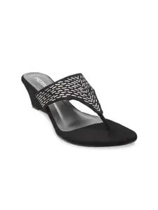 Metro Black Embellished Wedge Sandals