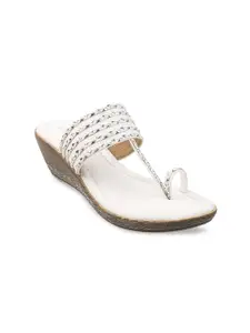Metro White Embellished Wedge Sandals