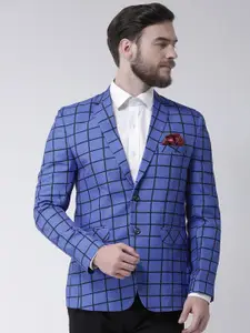 hangup trend Men Blue Checked Single Breasted Formal Blazer