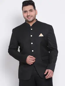hangup trend Men Plus Size Black Solid Single-Breasted Bandhgala Blazer