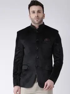hangup trend Men Black Solid Bandhgala Mandarin Collar Formal Blazer