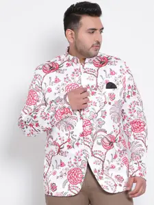 hangup trend Men Plus Size Printed Mandarin Collar Bandhgala Blazer