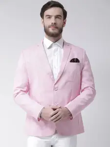 hangup trend Men Pink Solid Linen Single Regular Breasted Blazer