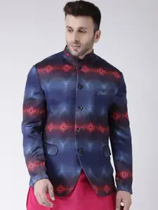 hangup trend Men Blue Printed Single Breasted Party Blazer