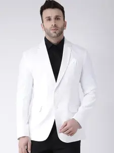 Hangup trend Men White Solid Single-Breasted Linen Casual Blazer