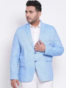 Hangup trend Men Blue Solid Cotton Linen Single-Breasted Casual Blazer