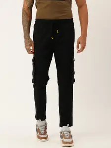FOREVER 21 Men Black Cargo Style Casual Trousers with Drawstring