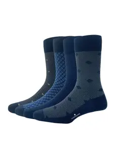 Louis Philippe Men Pack Of 4 Navy Blue Patterned Cotton Calf-Length Socks