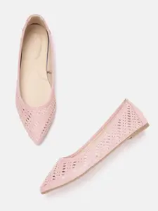 Van Heusen Woman Pink Laser Cuts Pointed Toe Textured Ballerinas