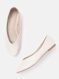 Van Heusen Woman Cream-Coloured Round Toe Solid Ballerinas
