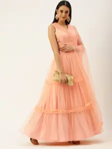 Ethnovog Peach-Coloured Sequinned Ready to Wear Lehenga  Blouse With Dupatta