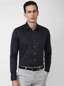 Van Heusen Men Charcoal Grey Slim Fit Striped Formal Shirt