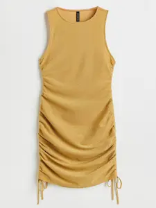 H&M Gold-Coloured Glittery Drawstring-Detail Dress