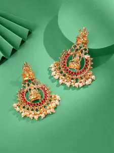 Yellow Chimes  Gold Plated Traditional Beads Temple Drop Chandbali Earrings