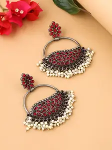 Yellow Chimes Silver-Plated Oxidised Contemporary Chandbalis Earrings