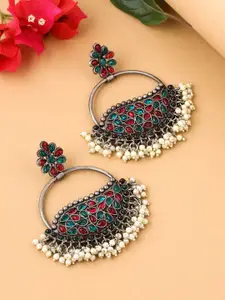 Yellow Chimes Silver-Plated Contemporary Chandbalis Earrings