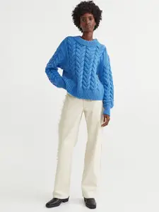 H&M Women Blue Cable-Knit Jumper