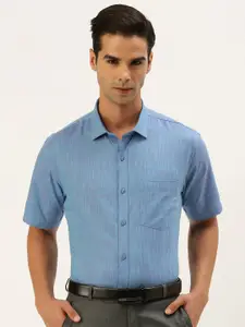 Ramraj Men Blue Cotton Solid Formal Shirt