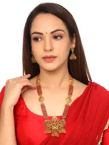Yellow Chimes Yellow Chimes Gold Plated & Green Traditional Temple Jewellery Necklace Set