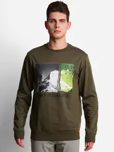 Wildcraft Men Olive Green Printed Cotton Sweatshirt