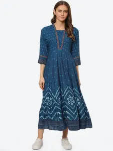 Rangriti Women Blue Ethnic Motifs Print Maxi Dress