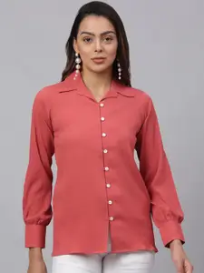 JAINISH Women Peach-Coloured Solid Classic Casual Shirt