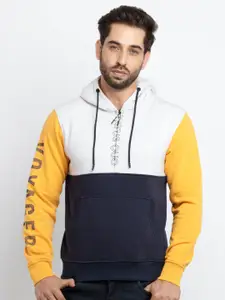 Status Quo Men Yellow & Navy Blue Colourblocked Cotton Sweatshirt
